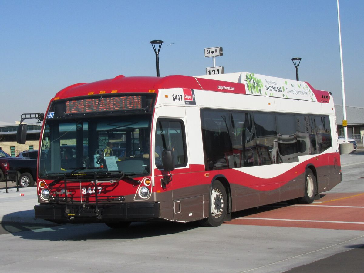 A Calgary Transit bus on route 124 Evanston at North Pointe terminal in north Calgary.